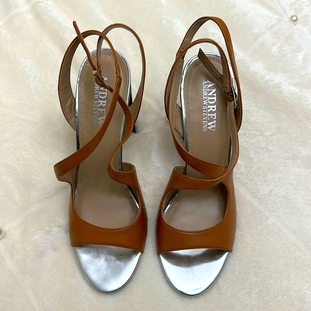 Andrew Stevens Sand Cognac Strapped Heels